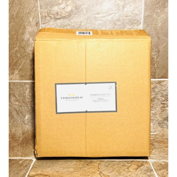 4pc Stoneware Dinnerware Plate Set White/Tan - Threshold - New - Picture 7 of 8